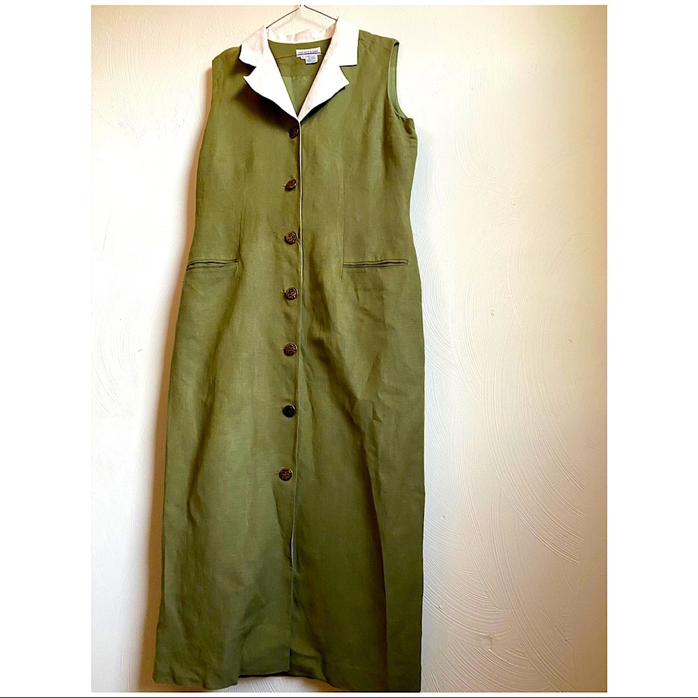 Linen olive green dress